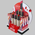 Retail Display Shelf with Multiple Lipsticks in Red Design for Makeup Showcase