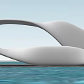 Elegant Modern Silver Streamlined Sculpture With Curved Design On Water Surface Reflection 3d model