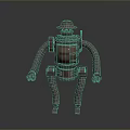 Retro Robot Character With Rusty Metallic Structure And Mechanical Arms Legs 3d model