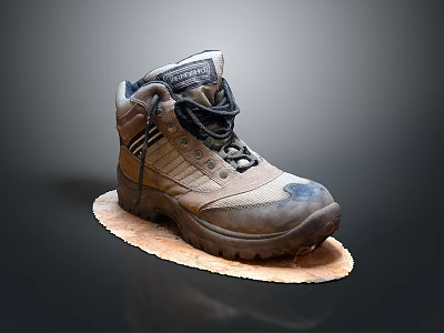 Durable Outdoor Hiking Boots In Brown Black With Thick Sole And Laces On Cork Pad 3d model
