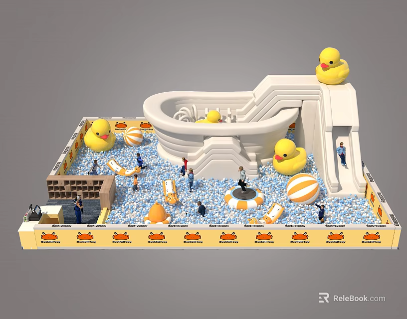 Indoor Play Equipment With Slide Yellow Duck Decorations And Ball Pit For Kids 3d model 