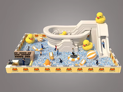 Indoor Play Equipment With Slide Yellow Duck Decorations And Ball Pit For Kids 3d model