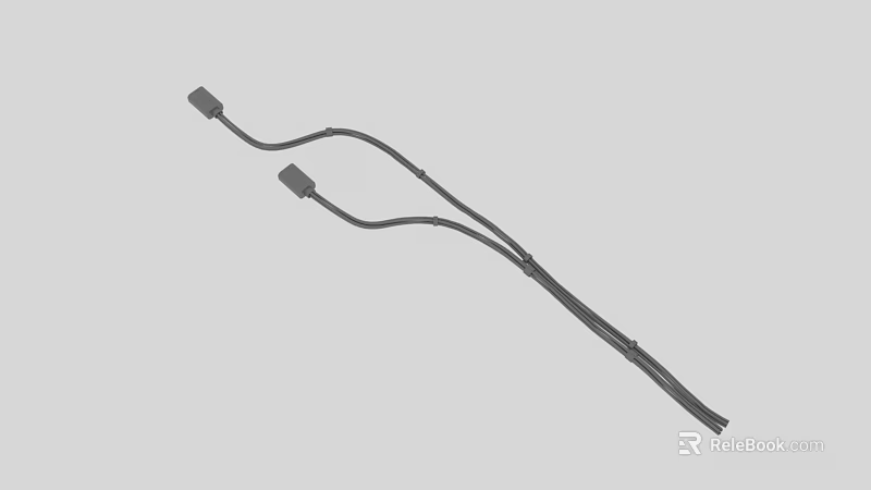 Black Cable with Square Connectors and Curved Structure for Electronic Devices 3d model 