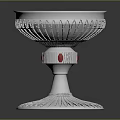 Silver Decorative Metal Tray with Intricate Base Design and Red Accents