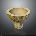 Intricately Carved Stone Bowl With Floral Patterns On Decorative Pedestal Base