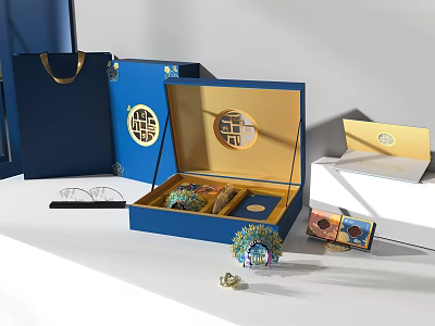 Chinese Style Mooncake Gift Box With Traditional Design And Festive Accessories 3d model