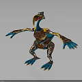 Fantasy Character Mechanical Bird Creature With Blue Gold Ornate Wings Claws Metallic Texture