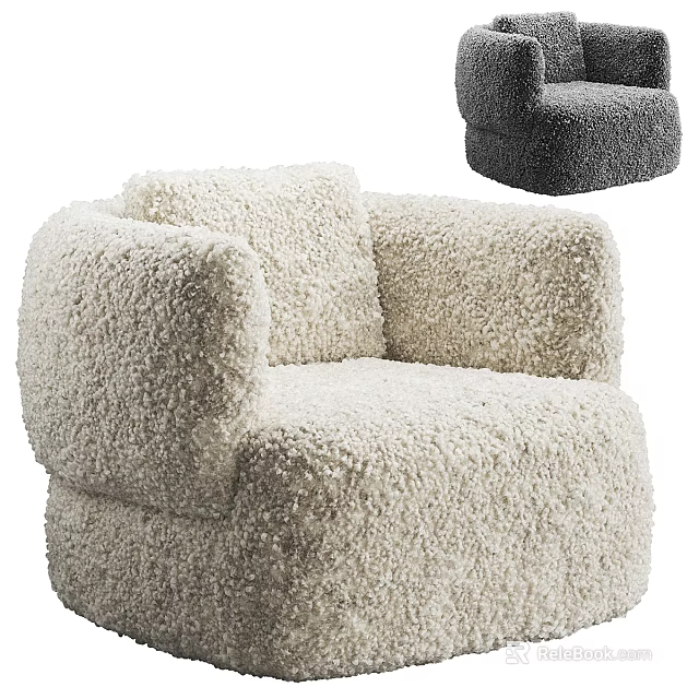 Cozy Plush Single Sofa With Soft Beige And Gray Upholstery Design 3d model 