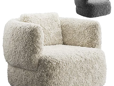 Cozy Plush Single Sofa With Soft Beige And Gray Upholstery Design 3d model