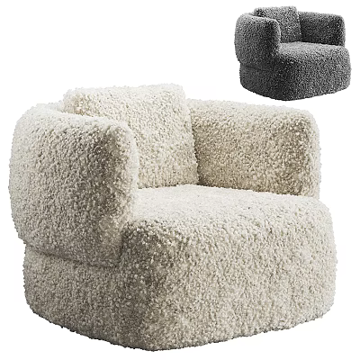 Cozy Plush Single Sofa With Soft Beige And Gray Upholstery Design 3d model