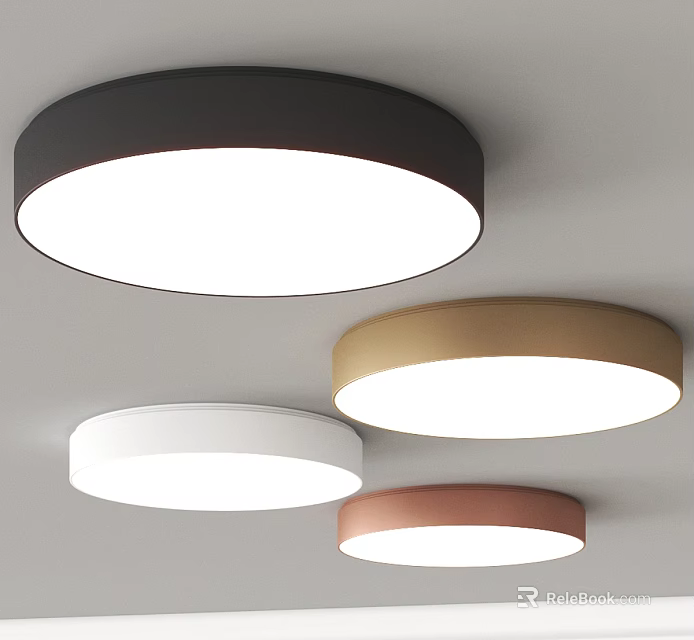 Modern Round Flush Mount Ceiling Lights in Black White Gold Copper Colors for Home 3d model 