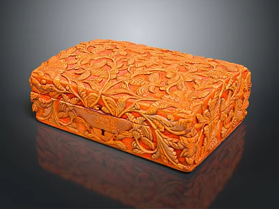 Orange Intricately Carved Decorative Ornament Set With Floral And Leaf Patterns 3d model