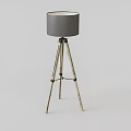 Modern Wooden Tripod Floor Lamp With Gray Fabric Lampshade And Minimalist Design