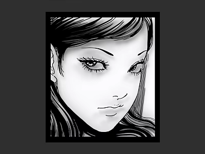 Black And White Style Anime Girl Portrait With Expressive Eyes And Flowing Hair 3d model
