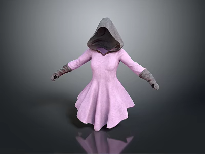 Pink Robe Dress With Gray Hood Cuffs And Flowy Skirt Design 3d model Pink Robe Dress With Gray Hood Cuffs And Flowy Skirt Design 3d model