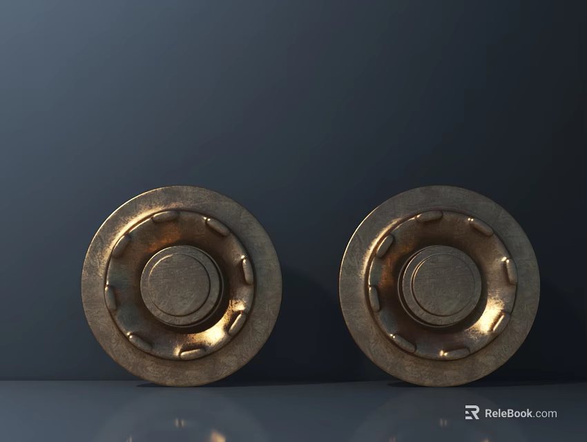 Two Round Metal Hardware Tools With Brass Textured Surface And Shiny Finish 3d model 