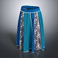 Stylish Women's Blue And Gray Patchwork Skirt With Decorative White Trim Details