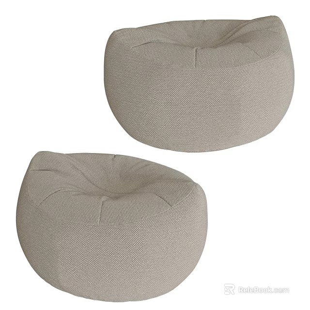 Soft Beige Round Fabric Bean Bag Chair For Comfortable Cozy Living Room Seating 3d model 