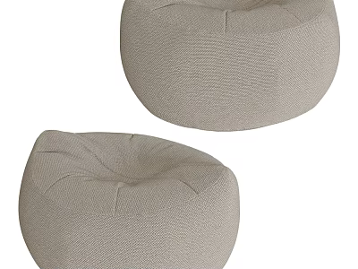 Soft Beige Round Fabric Bean Bag Chair For Comfortable Cozy Living Room Seating 3d model