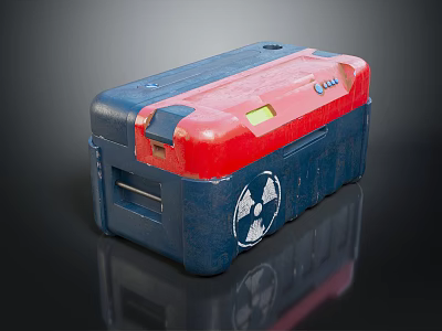 Household Red And Blue Storage Box With Yellow Window And Radiation Symbol Pattern 3d model