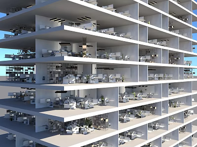 Modern Multi Story Open Plan Office Building With Spacious Bright Comfortable Functional Working Areas 3d model