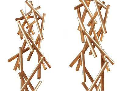 Golden Modern Chandelier With Intertwined Long Strips Interior Design 3d model