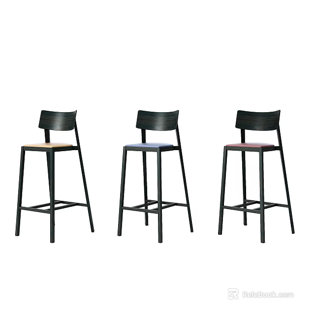 Modern Bar Stools With Black Backrest Different Colored Seats And Metal Legs 3d model 