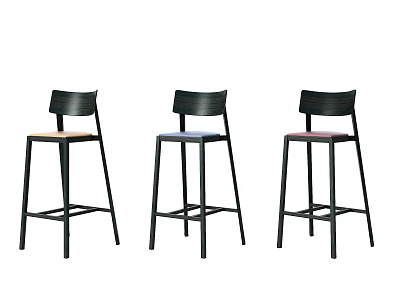 Modern Bar Stools With Black Backrest Different Colored Seats And Metal Legs 3d model