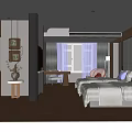 Modern Hotel Guest Room With Wooden Floor Large Bed Sofa And TV