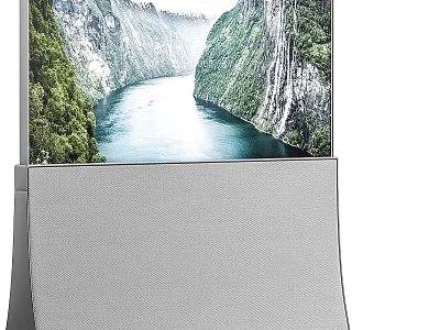 Modern TV Showing Scenic River And Mountain View With Silver Stand 3d model