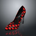 Stylish Black High Heels With Red Lips Pattern And Stiletto Heel Design