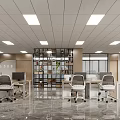 Bright Spacious Modern Open Office Workspace With Comfortable Workstations Neat Storage Shelves And Marble Flooring