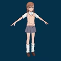 Anime School Girl With Brown Hair Wearing White Shirt Gray Skirt And Dark Blue Background