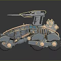 Steampunk Mechanical Vehicle With Metal Structure Cannon And Track Design