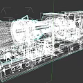 Industrial Equipment Large Turbine With Metal Structure And Pipes On Base