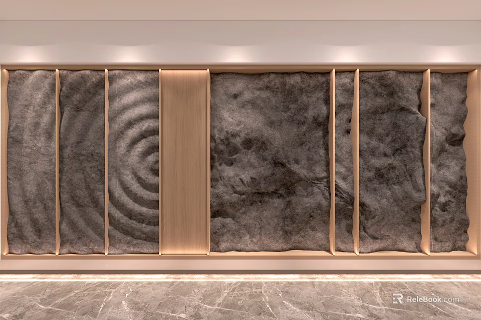 Modern Elegant Background Wall Design With Textured Panels And Wooden Frames 3d model 