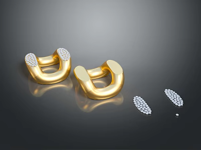 Stylish Golden Earrings Set With Diamond Studded Details And Shiny Metal Finish 3d model