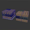 Stacked Wooden Crates With Grid Strapping Colored Panels And Pallet Bases