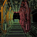 Futuristic Sci Fi Corridor Interior With Blue Orange Design Lighting And Number 17 Doors