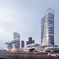 Modern Commercial Street With High Rise Buildings Glass Curtain Walls And Roads With Cars