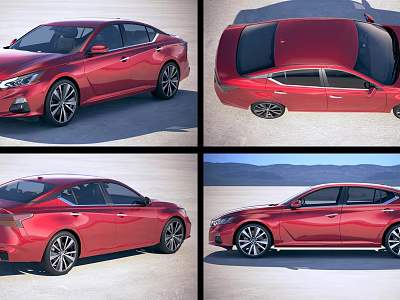 Red Sedan Exterior Design Showcased From Multiple Angles In High Quality Shots 3d model