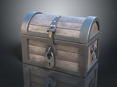 Classic Wooden Chest Furniture with Decorative Metal Straps Lock and Handles 3d model