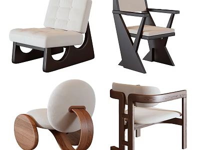 Modern Leisure Chairs With Wooden Frames And Upholstered Seats In Various Designs 3d model
