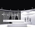 Modern Reception Desk With Wooden Panel Gray Wall LOGO And Red Decorative Flowers