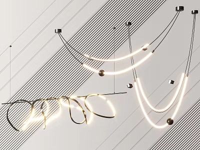 Modern Chandelier Design With Curved LED Lights For Contemporary Interior Spaces 3d model