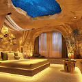 Cave Style Hotel Room With Starry Ceiling Soft Lighting Projection Screen And Plants 3d model
