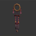 Handmade Woven Ring Wind Chime With Orange Beads Wooden Bar And Metal Pendant