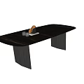 Modern Black Marble Dining Table With Sleek Design And Glassware Decorations 3d model