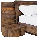 Modern Double Bed With Wooden Headboard White Sheets Pillows And Blue Blanket