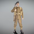 Soldier In Brown Military Uniform Holding Rifle With Belt And Ammunition Pouches